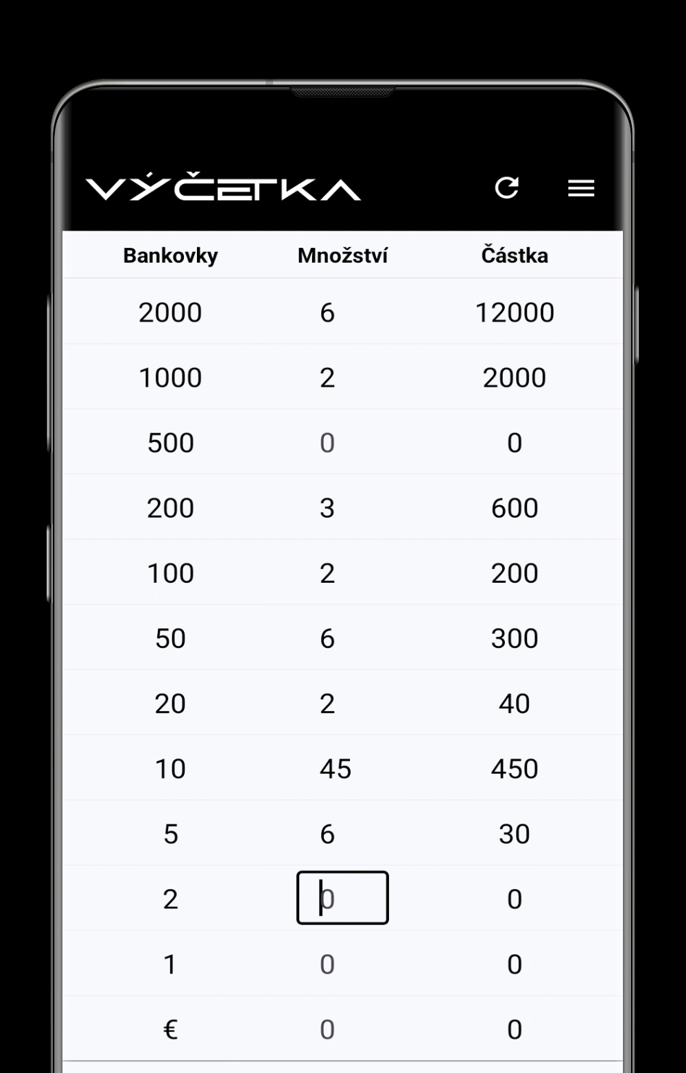 Výčetka app screenshot